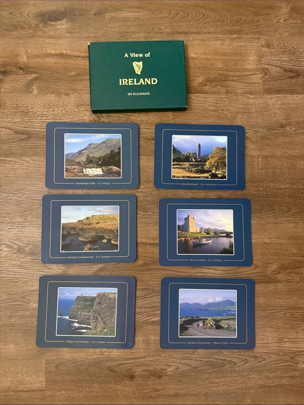 A View of Ireland Placemat Set of 6 in Box- Blue & Green like Pimpernel